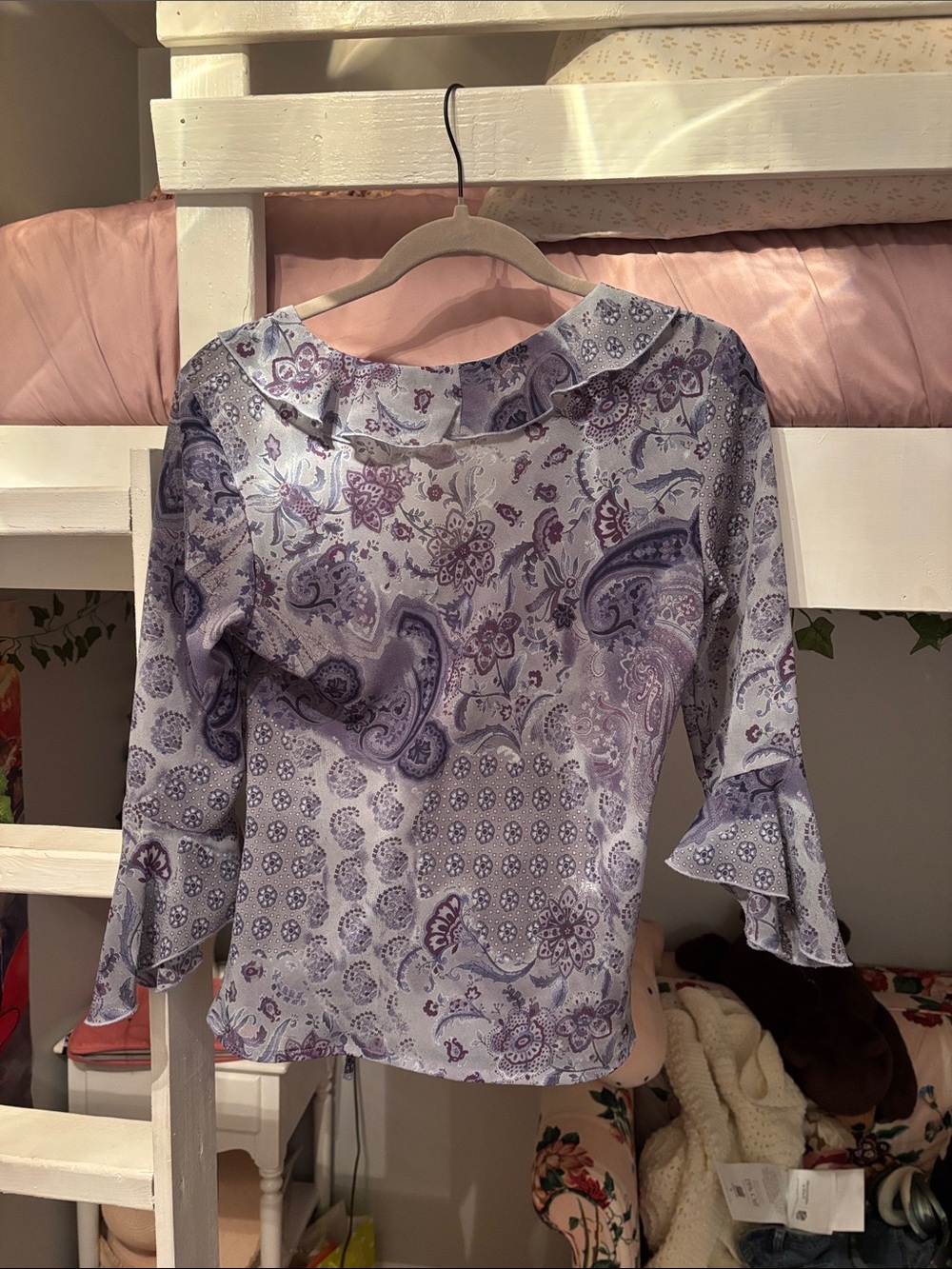 A. Byer Indigo Paisley Ruffle Tie-Front Blouse - Picture 3 of 3